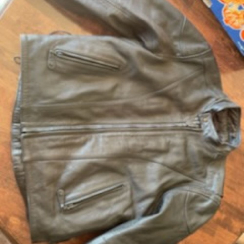 River Road leather jacket. Size 43.  Black leather. Motorcycle jacket.